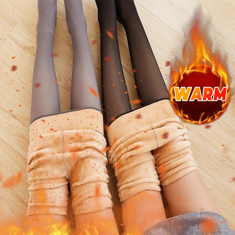 New 300g Warm Thicken Fleece Lined Tights for Women Winter Thermal Sexy Tights Wool Fake Translucent Pantyhose Stockings Pants