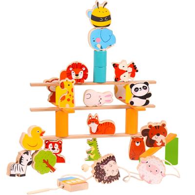 Shinse Building Blocks Balance Game Stringing Toy Stacking Montessori Toy Wooden Educational Toy Concentration Finger Training Early Development Creat