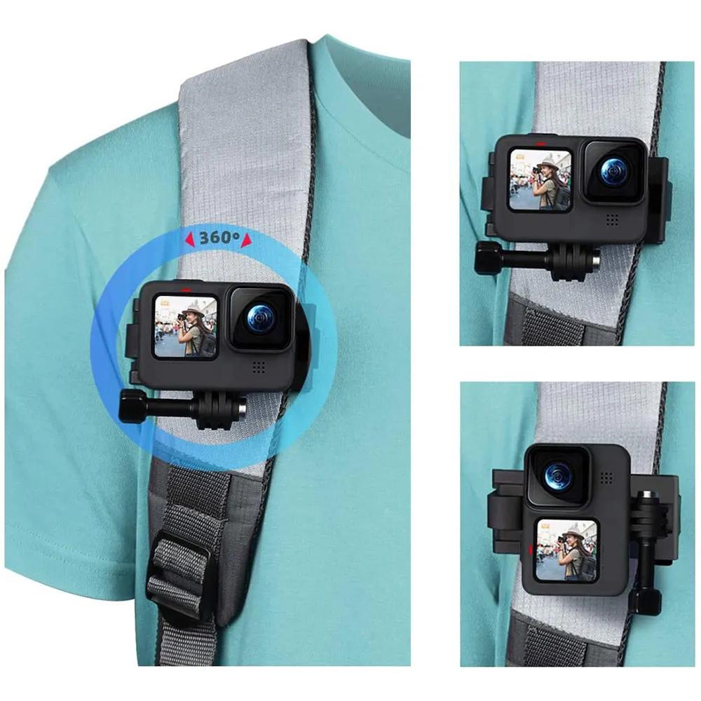 Rucksack Schultergurt Halterungen 360° drehbare Basis für Insta360 Ace DJI Action 4 Verstellbarer Actionkamera-Gurthalter für Gopro
