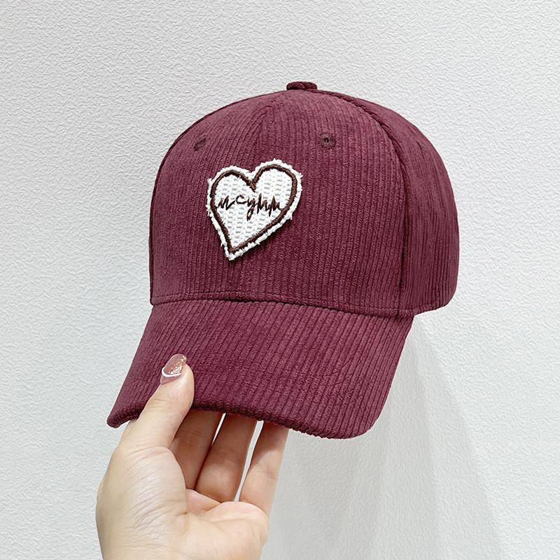 Corduroy Heart Baseball Cap With Sun Protection And Warmth For Casual Women