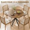 Round Dining Table for 2 People with Wood-Look Top and Crossed Steel Legs, Rustic Brown