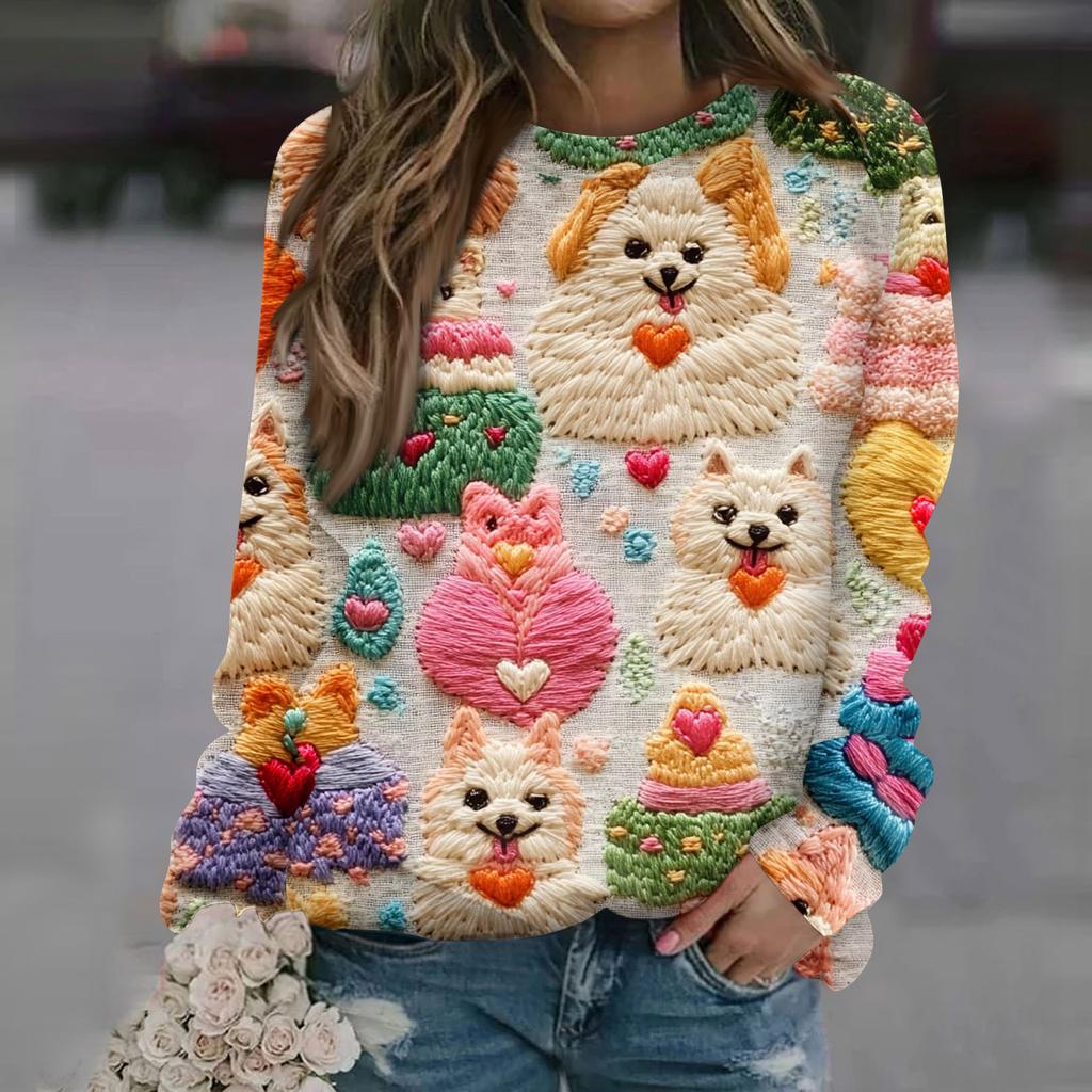 Women's Fashion Casual Long Sleeve  Printed Neck Sweatshirt Top