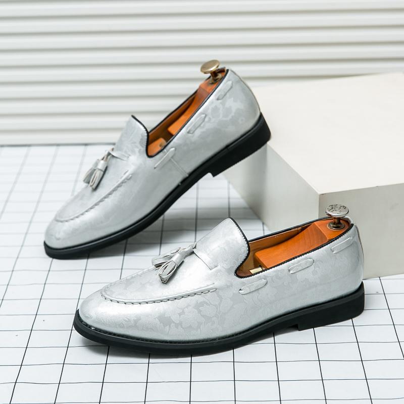 Men s Large Size 46 Tassel Patent Leather Slip-On Shoes - Trendy Printed Casual Footwear 46 белый