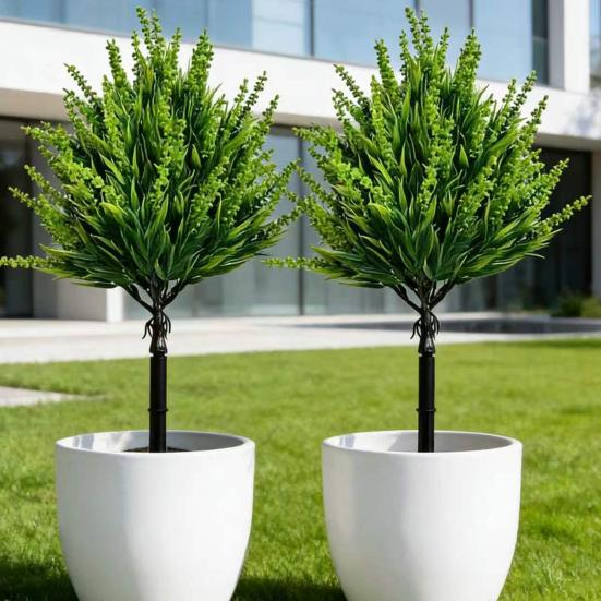 Fake Plants Outdoor Artificial Shrubs Plastic Greenery Leaves Bushes with Ground Stake for Patio Lawn Home Garden Office Decor