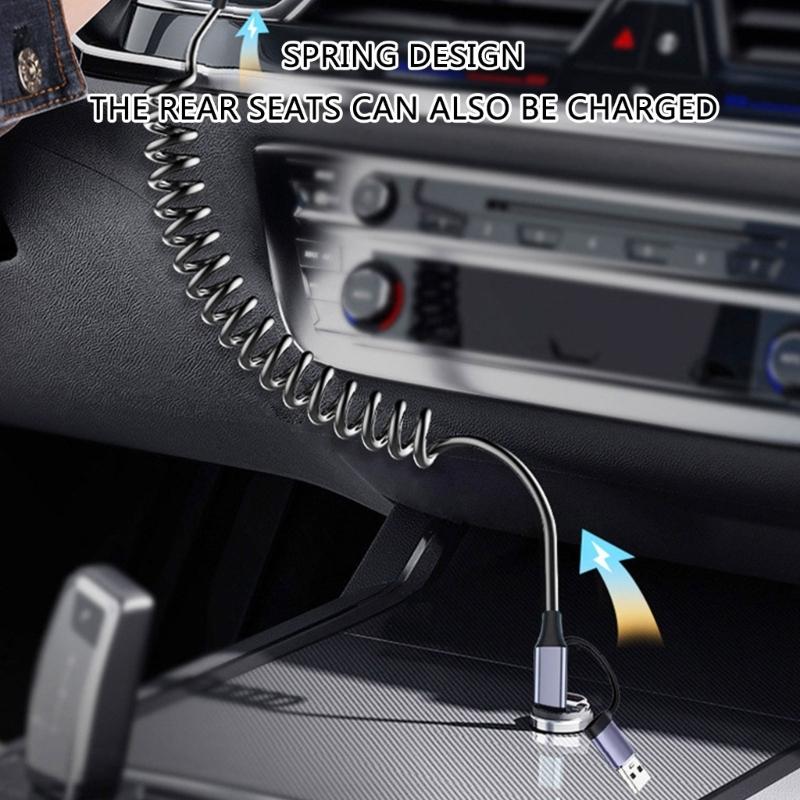 High Efficiency 2 in 1 USB C Fast Charging Data Cable with Intelligent Power Distribution Stretchable Spring Mechanism