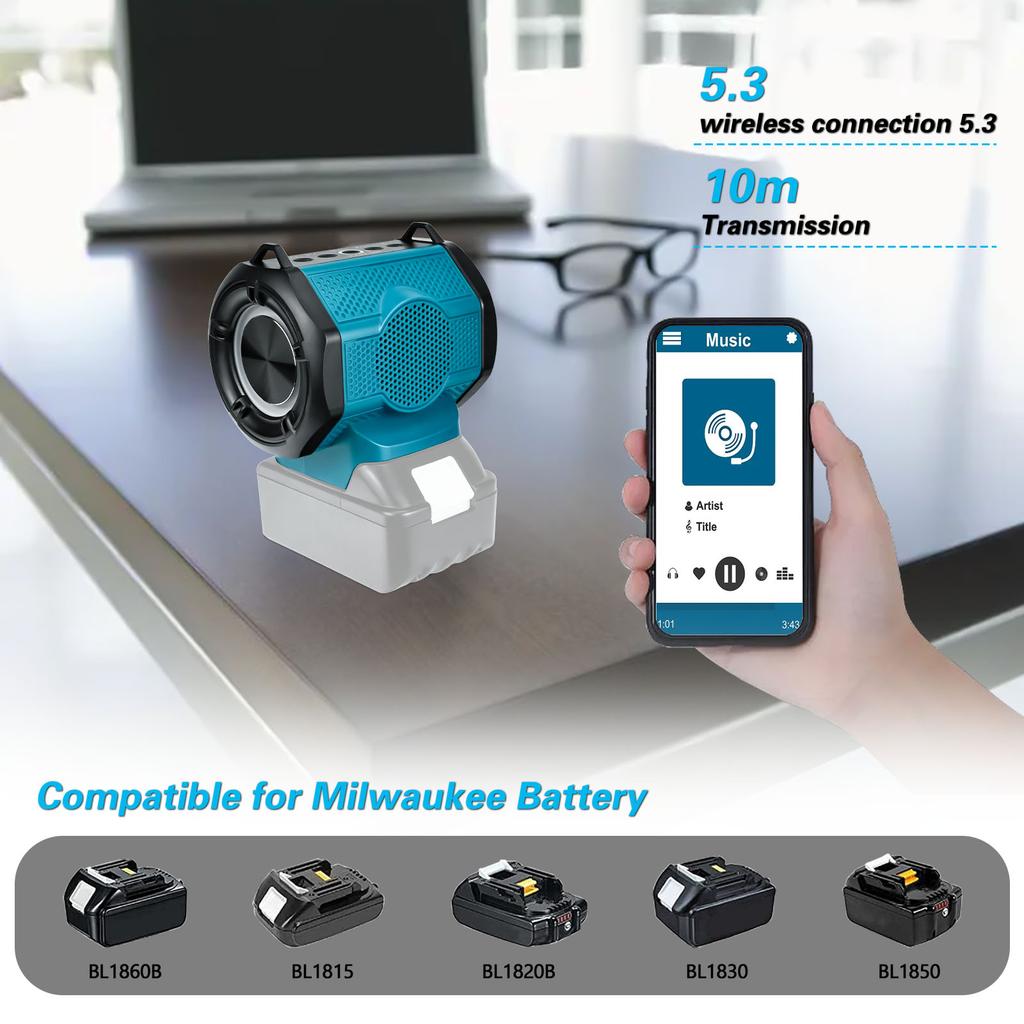 Cordless Speaker Stero Player Bluetooth-compatible Loudspeaker Amplifier for Makita Battery with USB & Type-C Port (No Battery)
