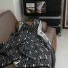 Vintage Black-White Striped Knitted Sofa Throw Blanket - Single-Person Office Nap Shawl AC Blanket