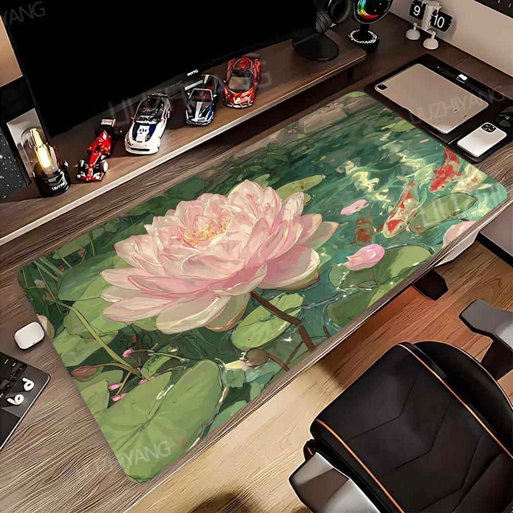 Lotus Flower Mouse Pad Large E-sport Mousepads PC Gaming Office Home Rubber Stitched Edge Rubber Anti-Slip Gamer Long Mousepad