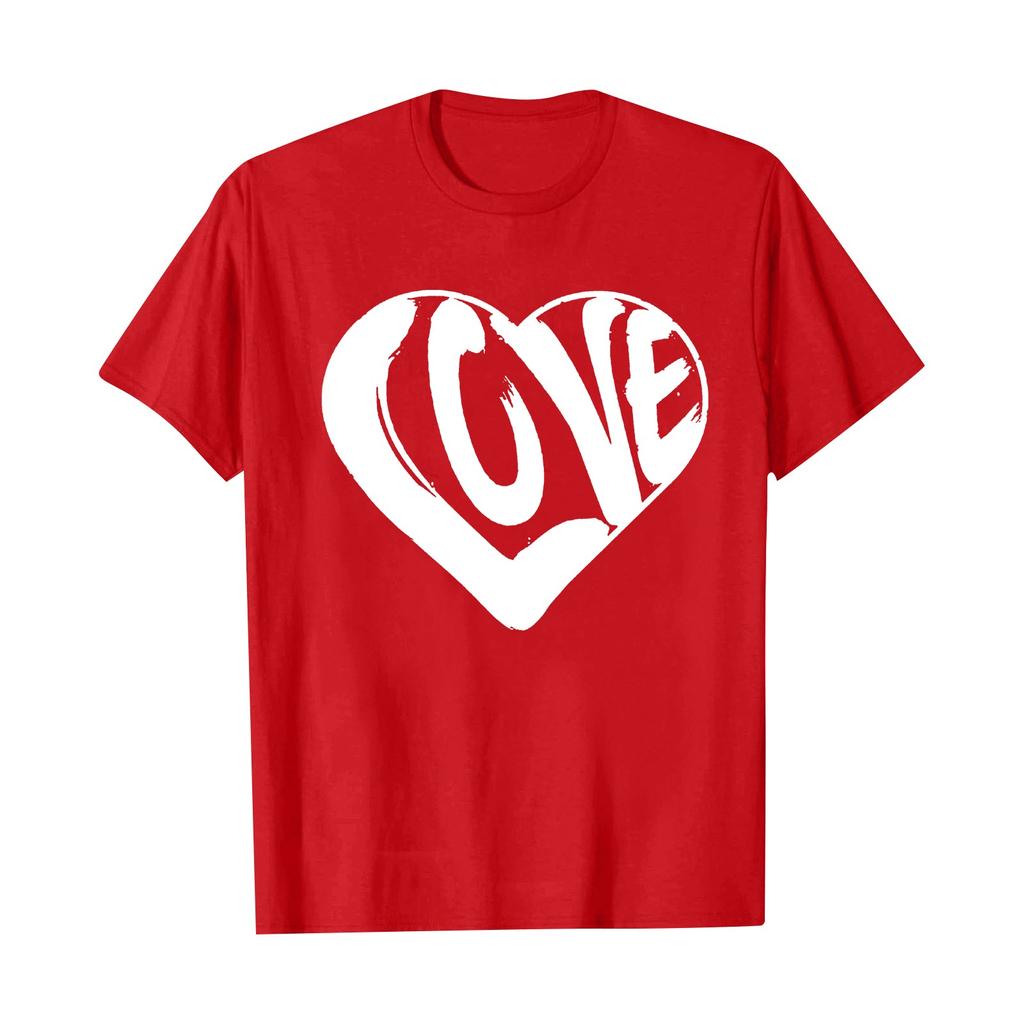 Women's Casual Valentine's Day Printed Short Sleeved Loose Round Neck Pullover Top Top