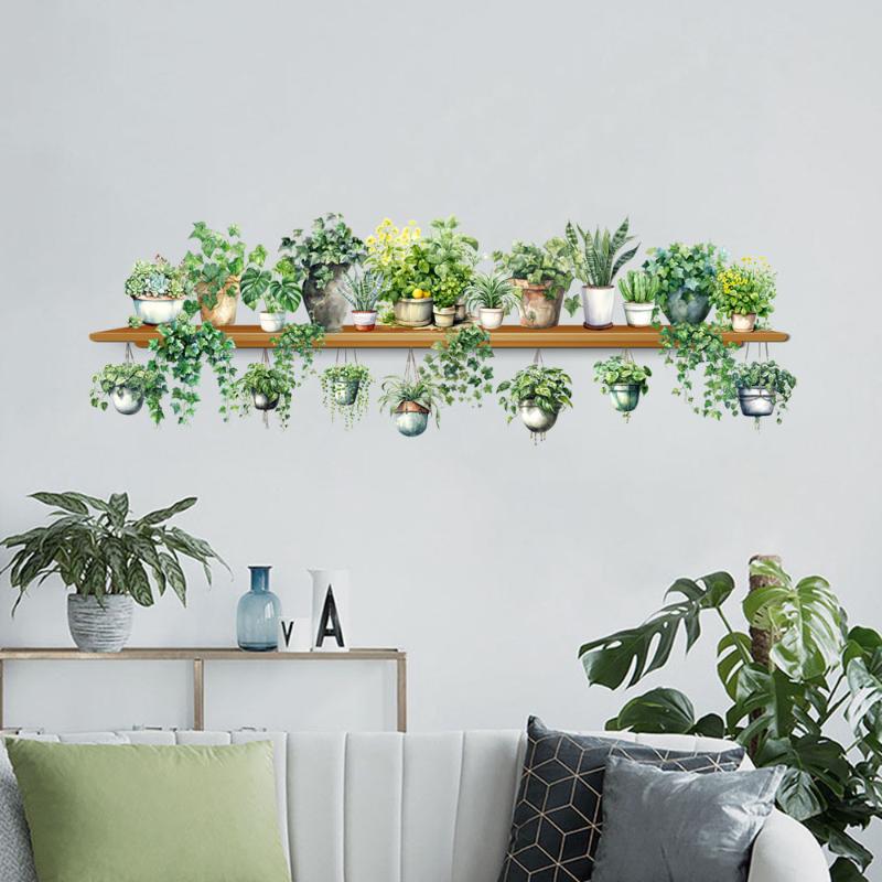 Highgreen Dill Leaves Wall Stickers Hanging Basket Wall Bedroom Living Room Wall Beautification Green Plant Courtyard Wall Decor