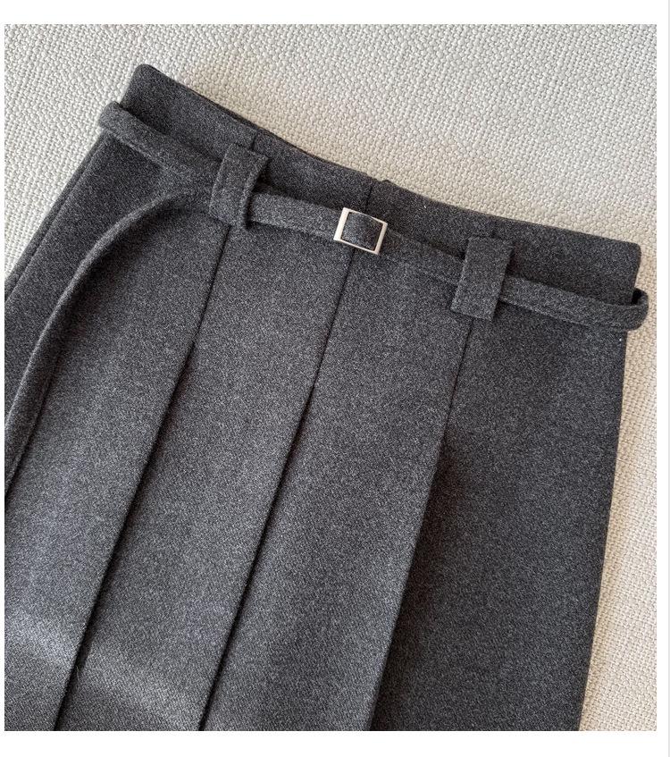 Elegant High-Waisted Gray Wool Pleated Skirt – Versatile Autumn/Winter Fashion for Women