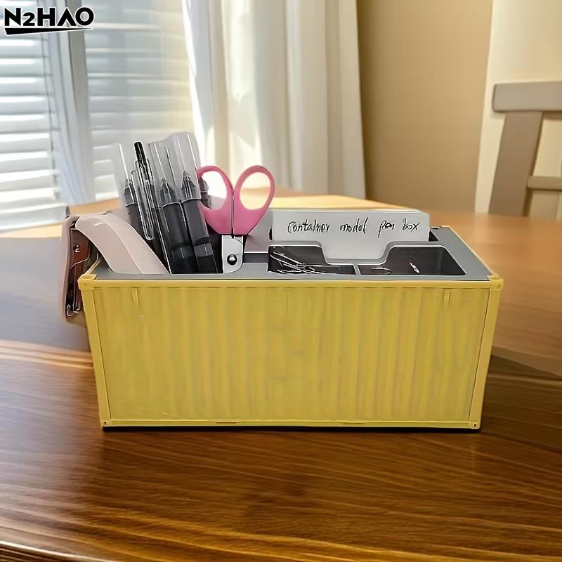 1:Contenedor de Carga Marítima Simulado a Escala 30 Portaplumas Organizador de Papelería Caja de Almacenamiento Multipropósito Adorno de Exhibición