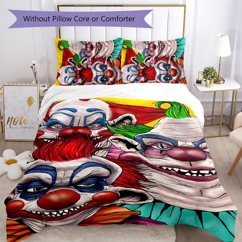 Horror Clown Circus 3pcs Bedding Set Duvet Cover Closure Includes 1 Duvet Cover & 2 Pillowcases for All Seasons Bedroom Home Dorm Decor