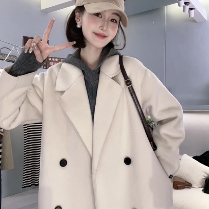 

2024 Женское пальто из смесовой шерсти, маленького размера, средней длины, утолщенное, для осени и зимы 2XL [For 140-155 lbs]