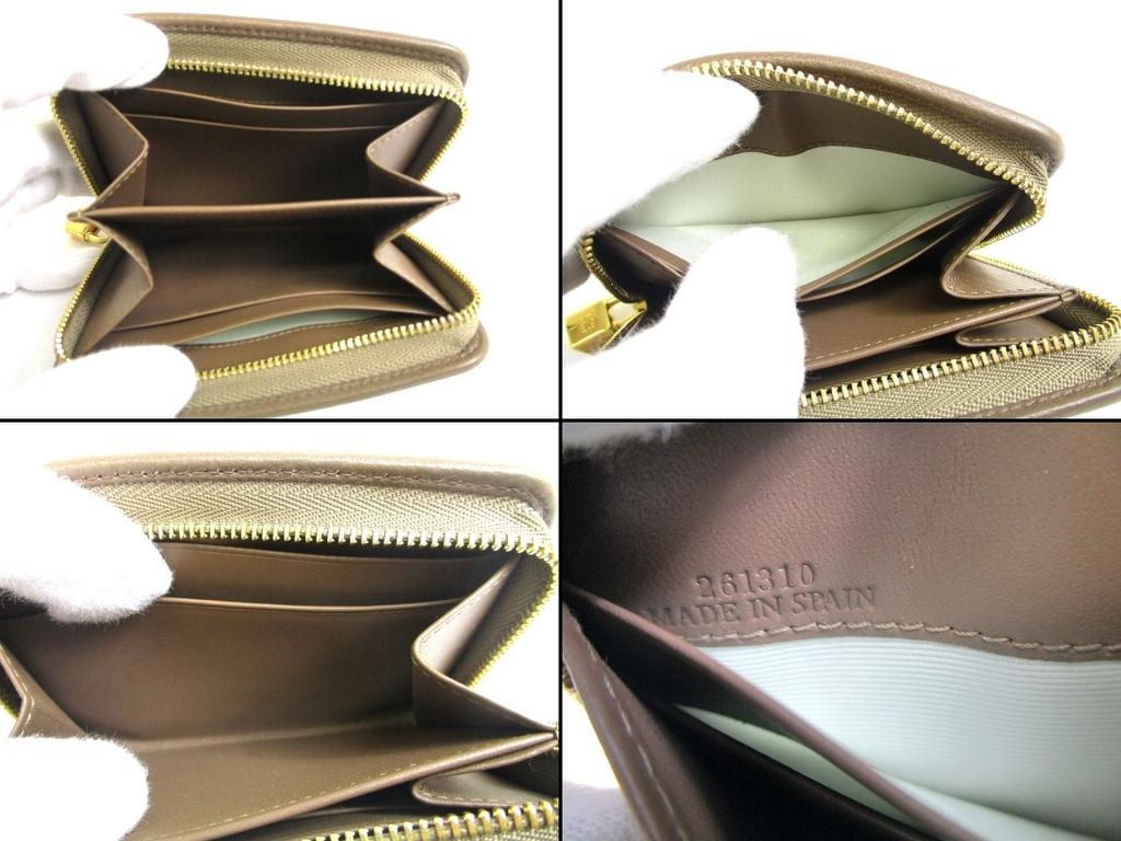 Autentická béžová khaki kožená peněženka na mince na kulatý zip LOEWE se zlatým kováním #a545 Repasovaná