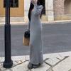 Collar twist pattern long sweater knitted dress children's autumn and winter temperament slim fit, hip base, long dress inside