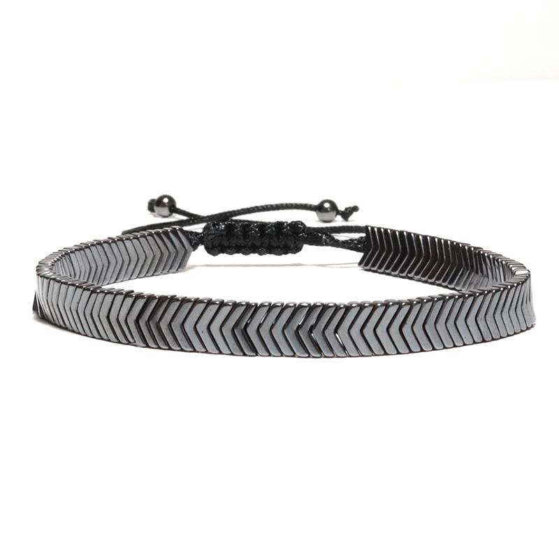 3Pcs Men Bracelet Set Handmade Weaven Braslet Natural Hematite Healing Braclet Stone Adjustable Father's Day Gift Wrap Pulseria