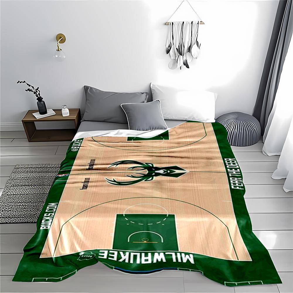 Milwaukee Bucks Basketball Court Style blanket, Green and Beige Design blanket, suitable for use in the bedroom, living room, on the sofa