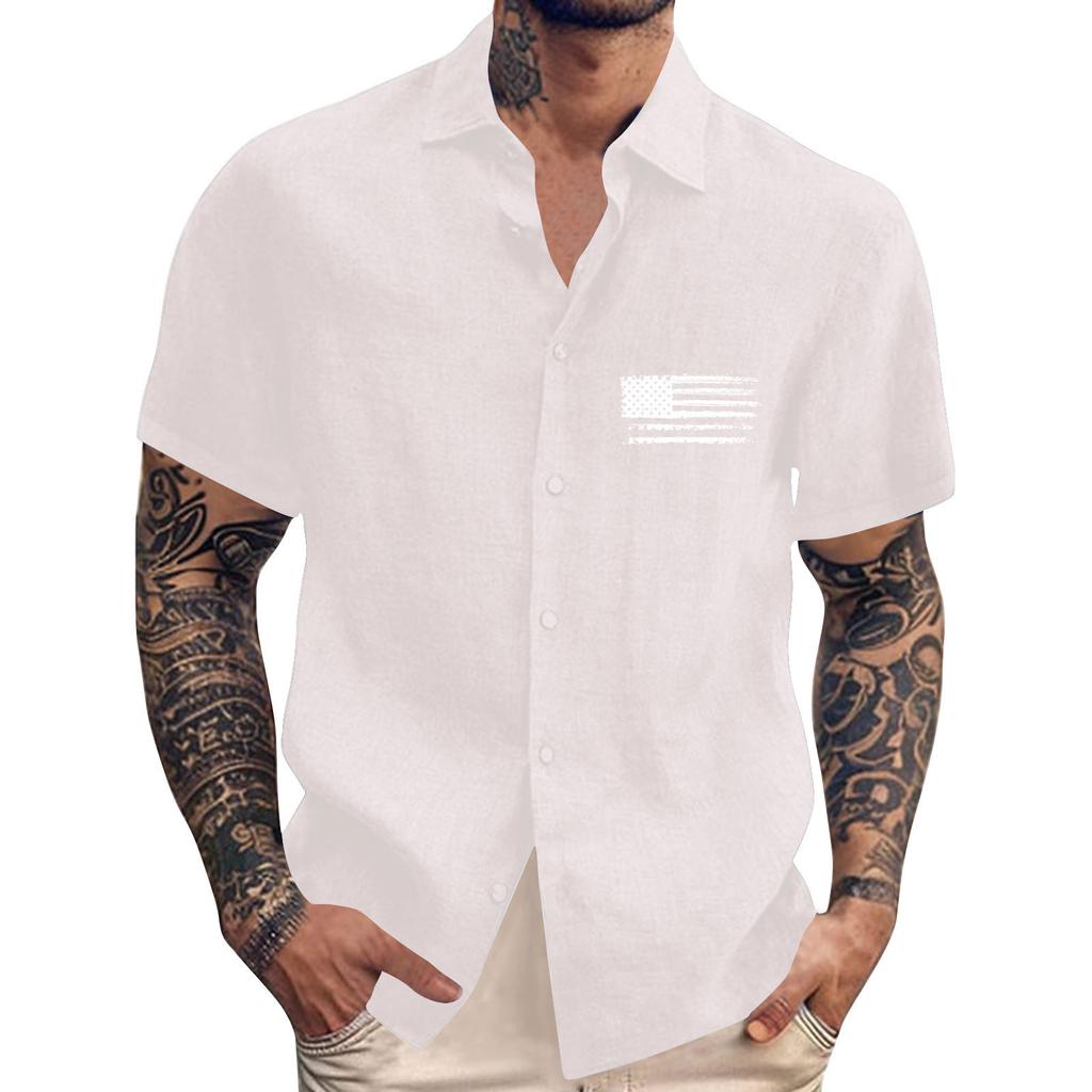 Men's Vintage Button Down Bowling Shirts Short Sleeve Summer Beach Shirt