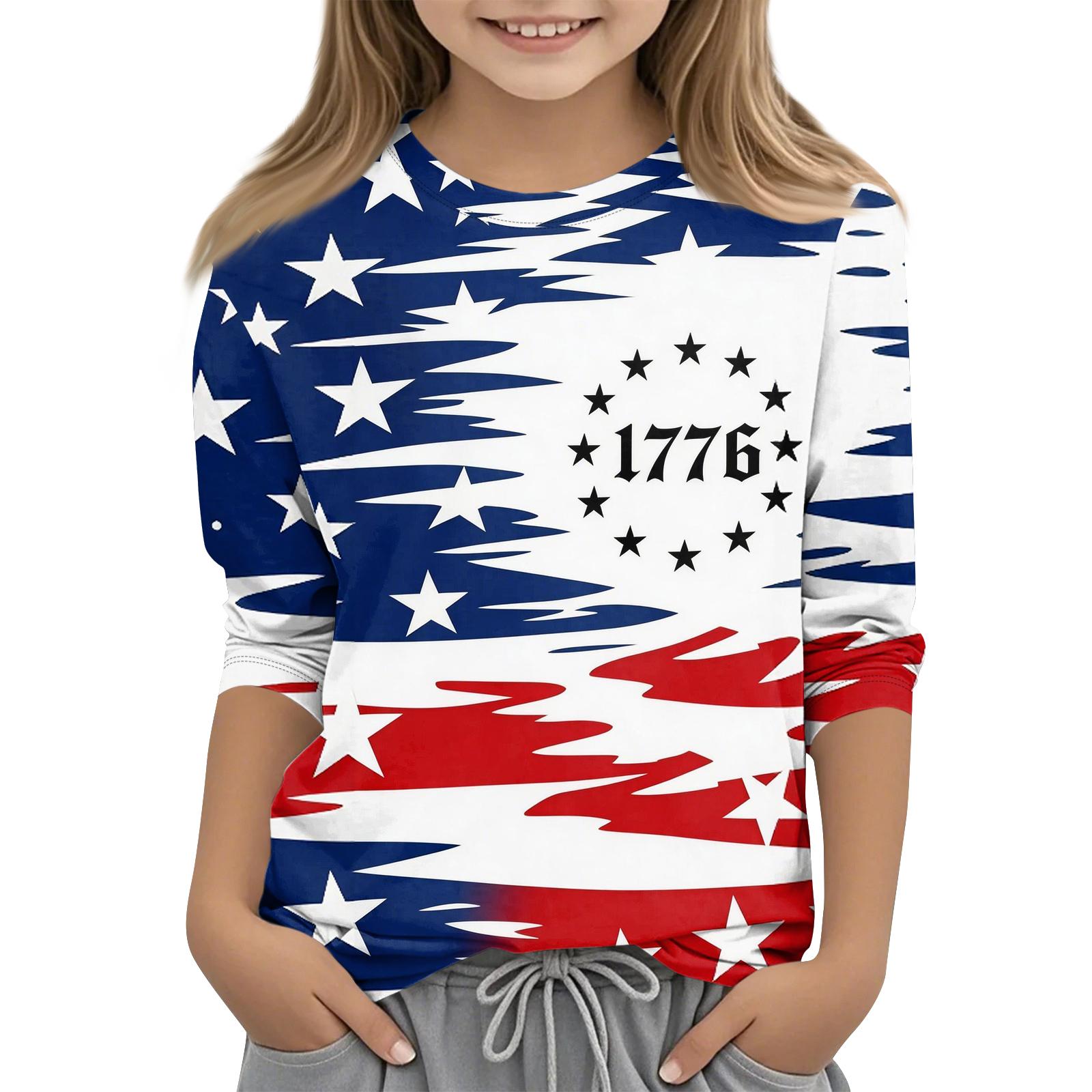 

Детская футболка с рукавом 3/4, повседневная футболка с принтом, круглый вырез, блузка-пуловер 110 белый