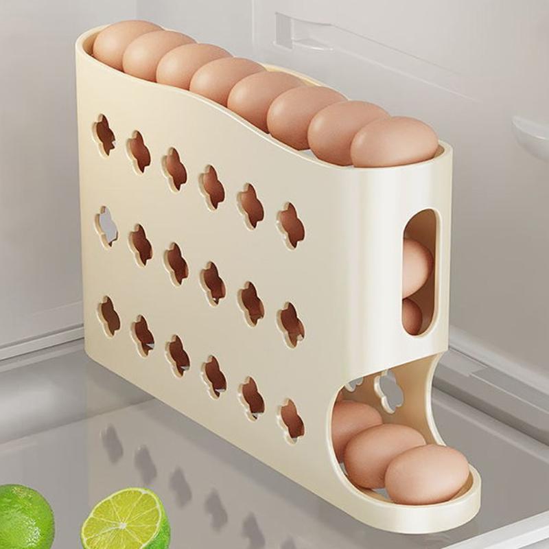 

4-слойный автоматический держатель для яиц, полка для холодильника, контейнер для хранения яиц, кухонный холодильник, дозатор яиц, органайзер для холодильника жёлтый