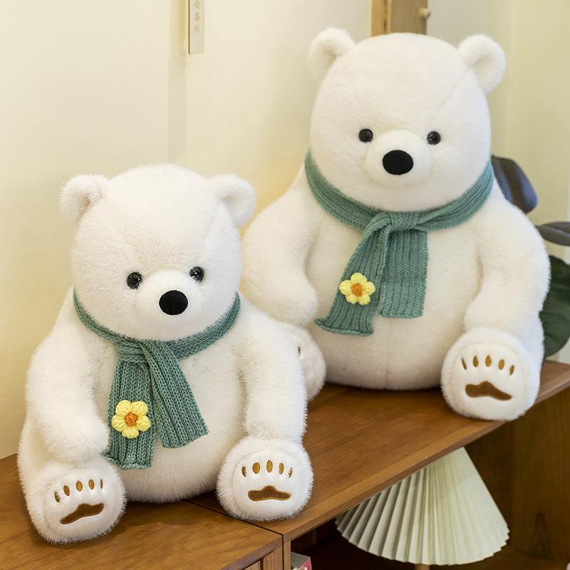 Cute Simulated Sitting Posture Polar Bear Plush Toy Doll Cartoon Scarf Bear Doll Children's Gift