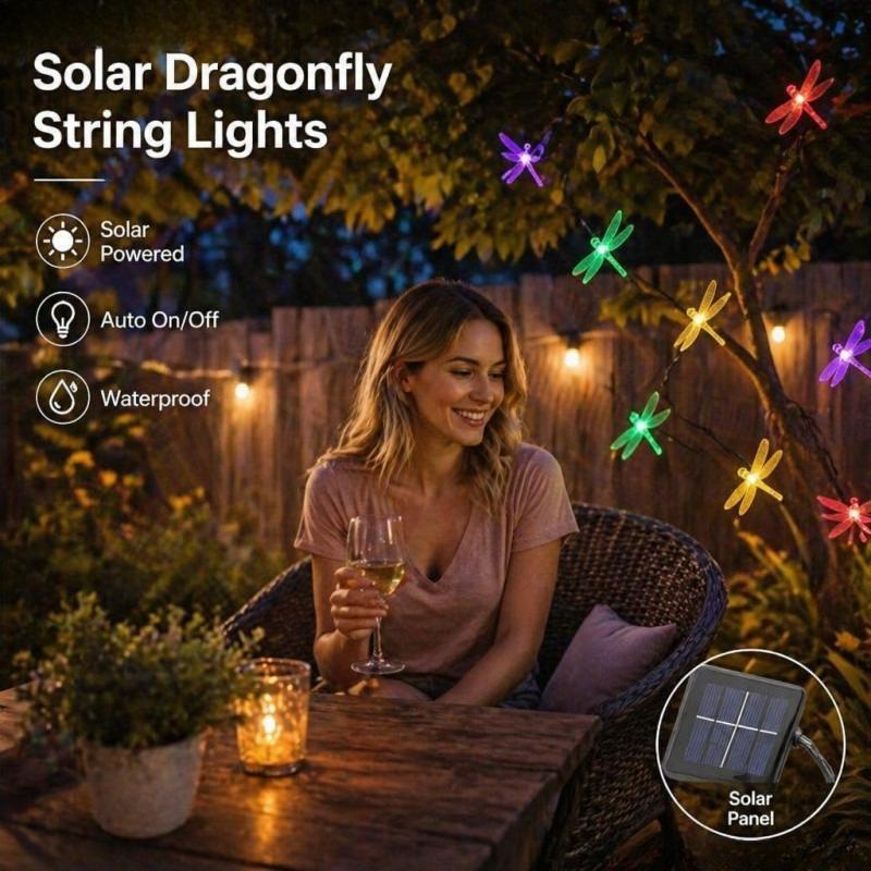 50/20LEDs Dragonfly Solar String Lights Waterproof Outdoor Colorful Garden Patio Balcony Yard Party Decor Night Lamp