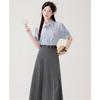 Summer interview dress satin streamer short-sleeved shirt women + pleated suit skirt skirt suit