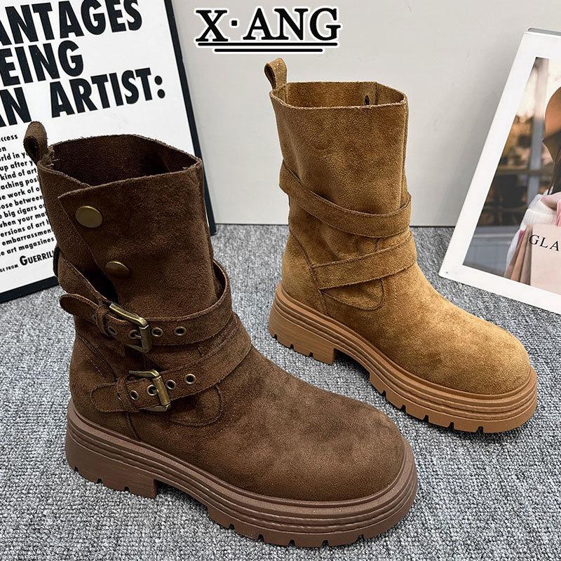 Cowhide Version Wasteland Martin Boots Women's Boots Autumn New Thick-soled Heightening Short Boots Western Cowboy Boots