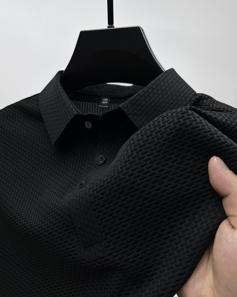 New High-end Fabric Fashion Casual Mesh Ice Silk Short Sleeve Lapel T-shirt Men's Summer Solid Color Comfortable Knit Polo Shirt