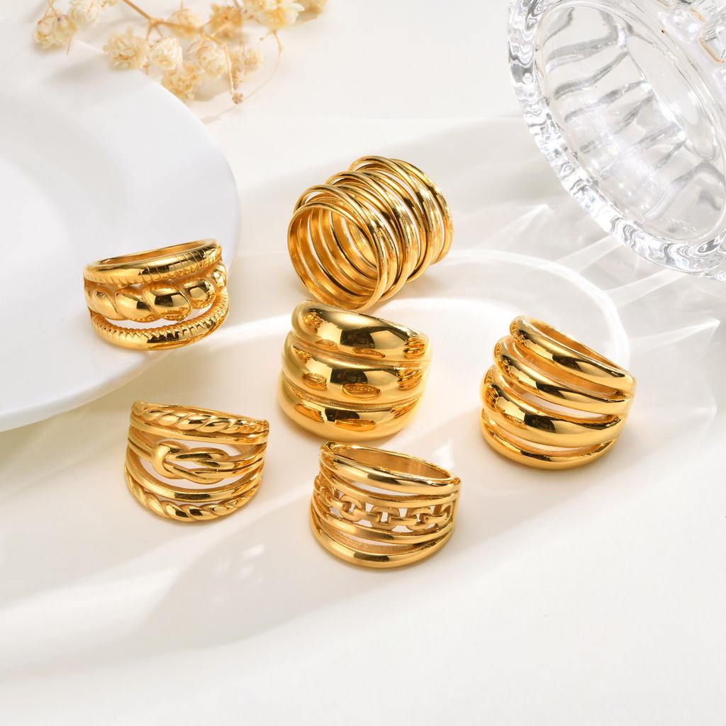 Multilayer Geometric Rings for Couples Vintage Creative Gold Color Ring Party Jewelry Gift Stainless Steel Personalized Design