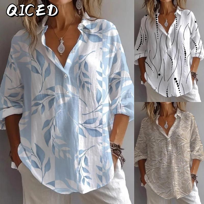 QICED Women's Fashion Casual Long Sleeve POLO Neck Blouses & Shirts