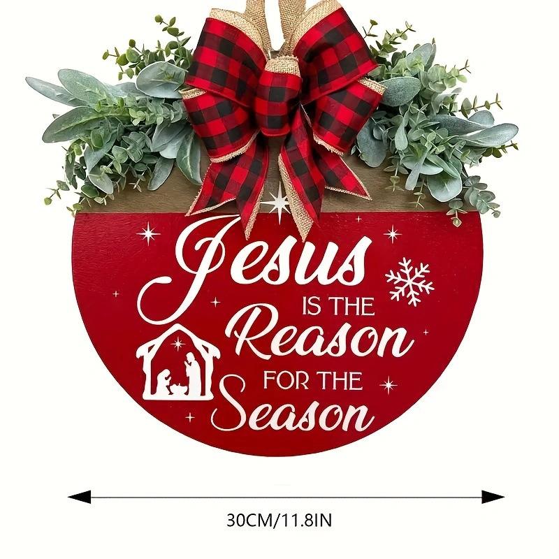 2D Flat Christmas Wooden Wreath Sign - Artificial Winter Door & Wall Decoration for Holiday Parties and Home Decor