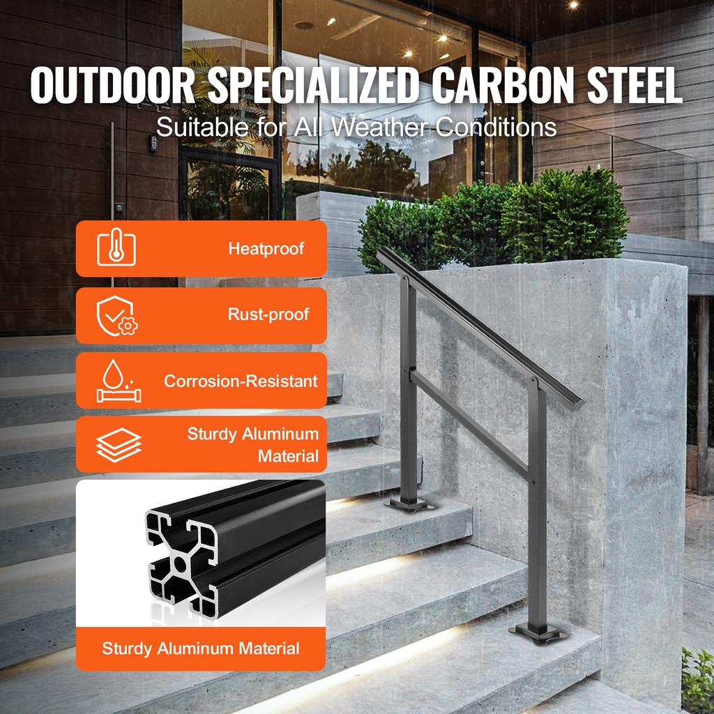 VEVOR Outdoor Handrail 74.8 kg Load Handrail Outdoor Stairs Aluminum Stair Handrail 91.4x88.9 cm Outdoor Stair Railing Transitional Range from 0 to