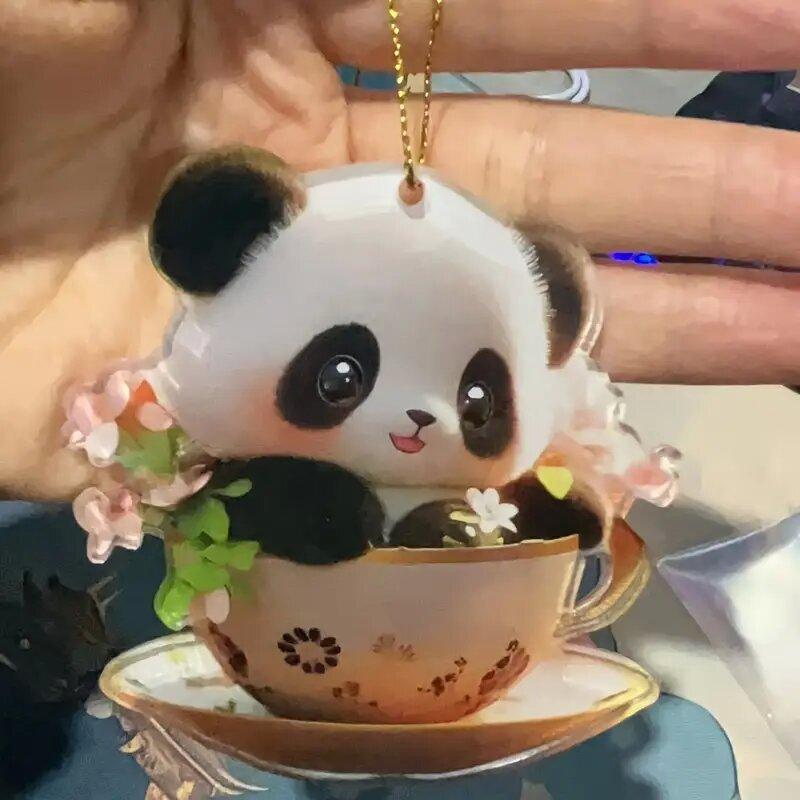 2D Acrylic Car Pendant Cute Panda Swing Auto Rearview Mirror Hanging Ornaments Cartoon Decor Auto Accessories