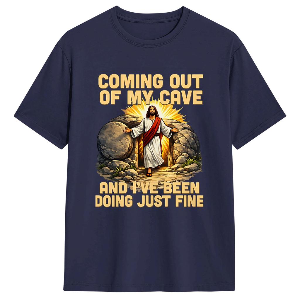 Coming Out of My Cave the Jesus Resurrection Easter TShirt Male Streetwear TShirts Summer ONeck Hipster Tees Plus Size Tops