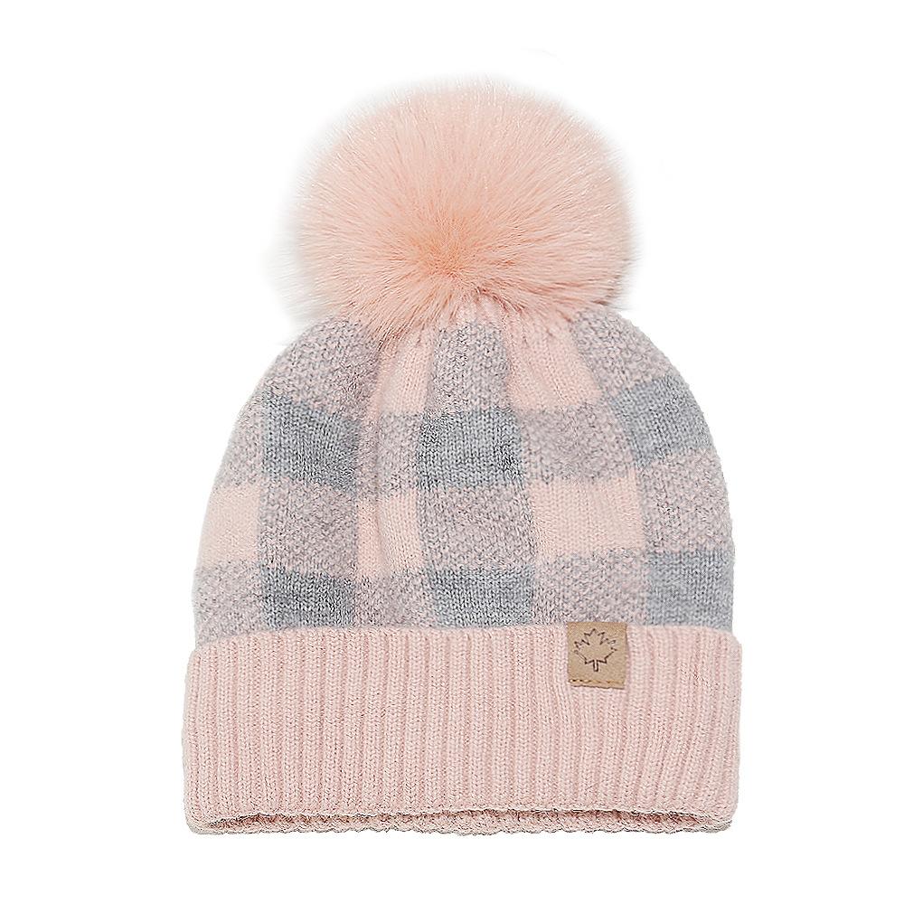 

Мужская и женская зимняя шапка 2025 года для активного отдыха, универсальная шапка-пуловер, флисовая лыжная шапка, классическая клетчатая вязаная шапка оптом M（56-58cm） розовый