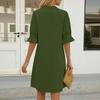 Damen Casual Plain V-Ausschnitt Loose Plissee Fünfviertelärmel Kleid Sommer