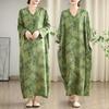Real Early Autumn New Color Holiday Style Travel V-neck Retro Long Dress Covering Meat Cotton and Linen Dress