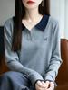Autumn Colorblock POLO Collar Sweater: Women's Pullover Knitwear for Fall/Winter
