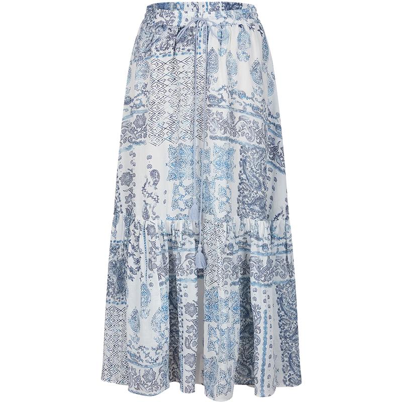 Jiu Zi·Anna Kou Women's Paisley Print Ramie Lyocell Long Skirt