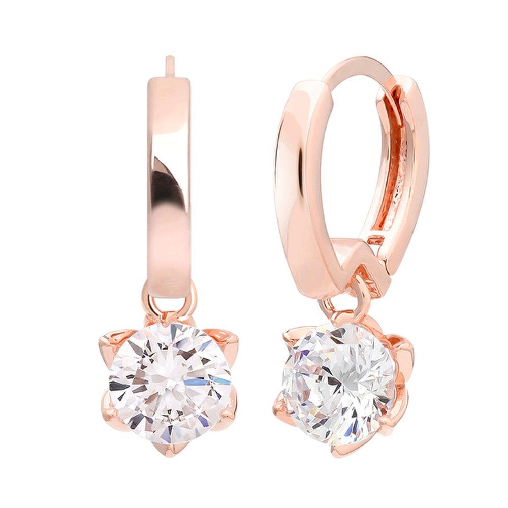 14K Gold Pin Plan Cubic Drop One-Touch Ring Gold Needle Earrings Jr395