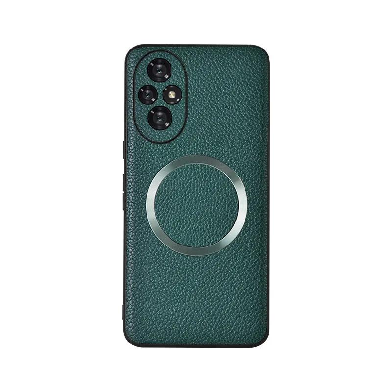 

Роскошный чехол Magsafe из искусственной кожи с узором личи для Honor 200 200 Lite 100 Pro, магнитный, цветной, магнитный, силиконовый, мягкий, с полной защитой For Honor 200 lite зелёный