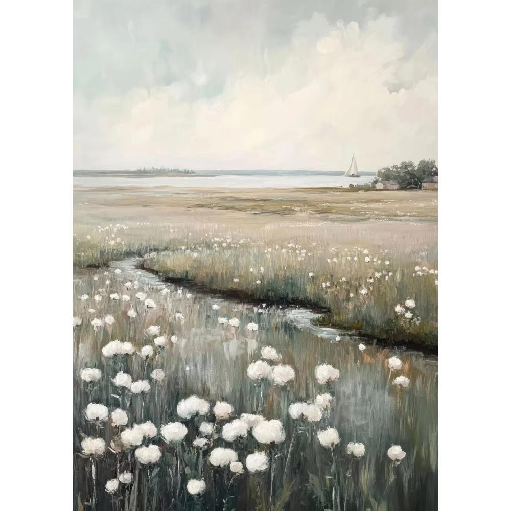 Vintage Amsterdam Country Road Rustic Lavender Fields Flower Poster Beach Landscape Canvas Painting Print Wall Art Room
