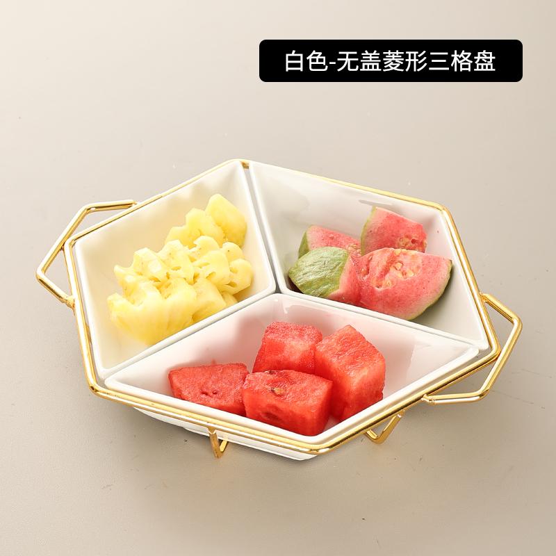 3 Grids 5 Grids Ceramic Snack Tray Acrylic Cover Metal Base Snack Platter Fruit Tray Dried Fruit Plate Salad Bowl Dessert Bowl