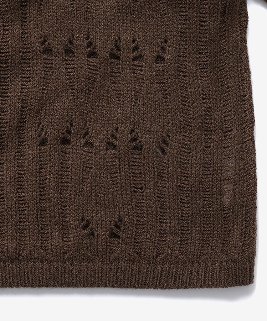 NOIRER FOR WOMAN Wool Damaged Boat Neck Knit Top (Brown)