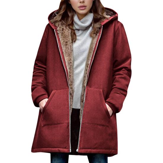 Women's Sherpa Lined Hooded Coat Casual Full Zip Up Long Coat Thicken Winter Warm Fleece Jacket with Pockets
