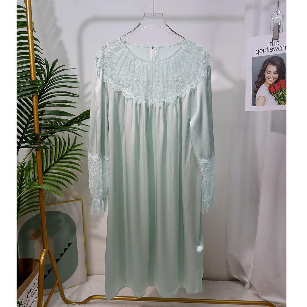 19 mmi heavy silk nightdress women s French court style lace splicing relaxation home dress mulberry silk M