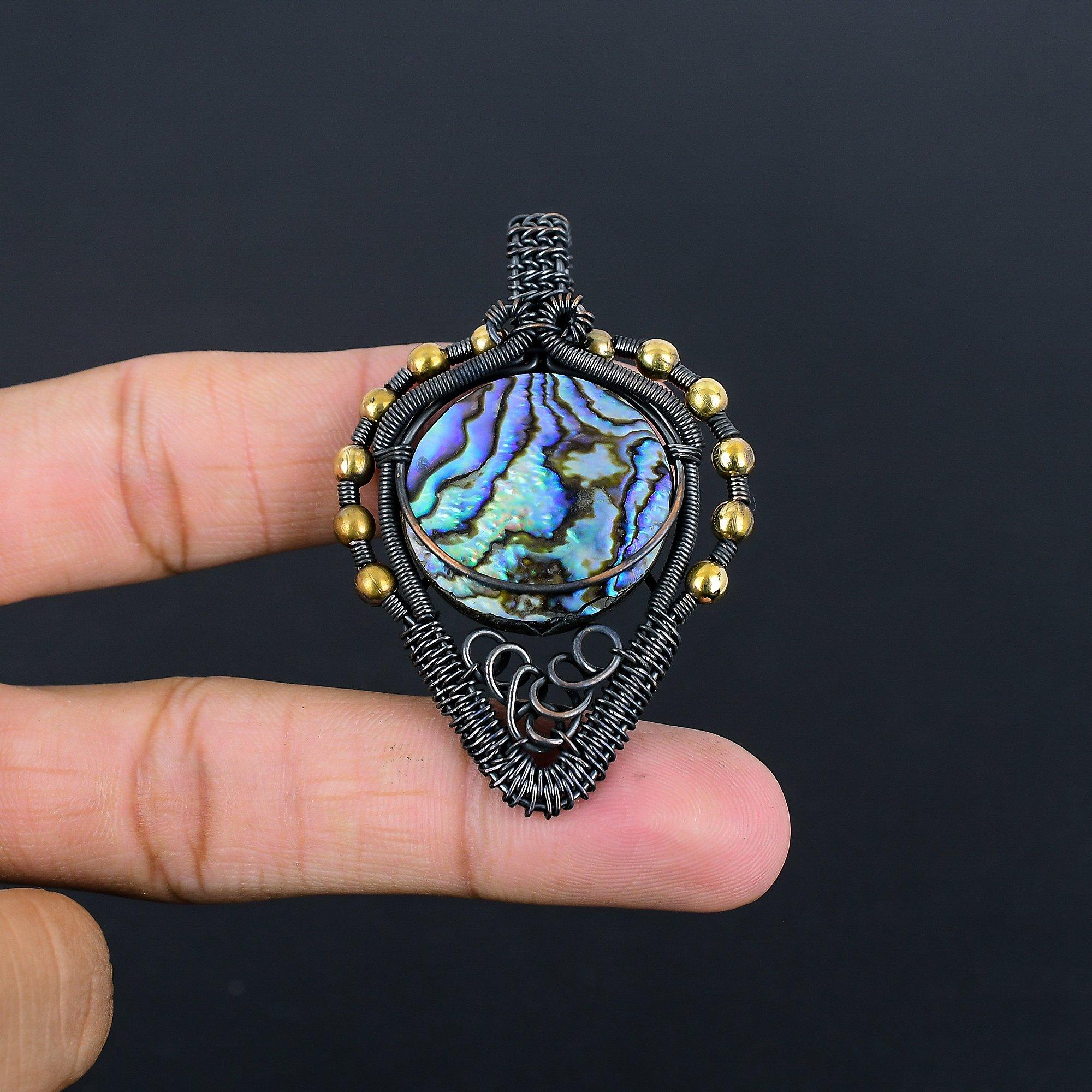 

Abalone Shell 999 Copper Wire Wrapped Silver Pendant, Handmade Gemstone Pendant Jewelry, Gifts For Wife Brand New Pendant 2.85 Inches