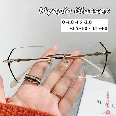New Trend Frameless HD Lens Minus Diopter Eyewear Women Men Anti-blue Light Computer Glasses Ladies Fashion Retro Myopia Glasses